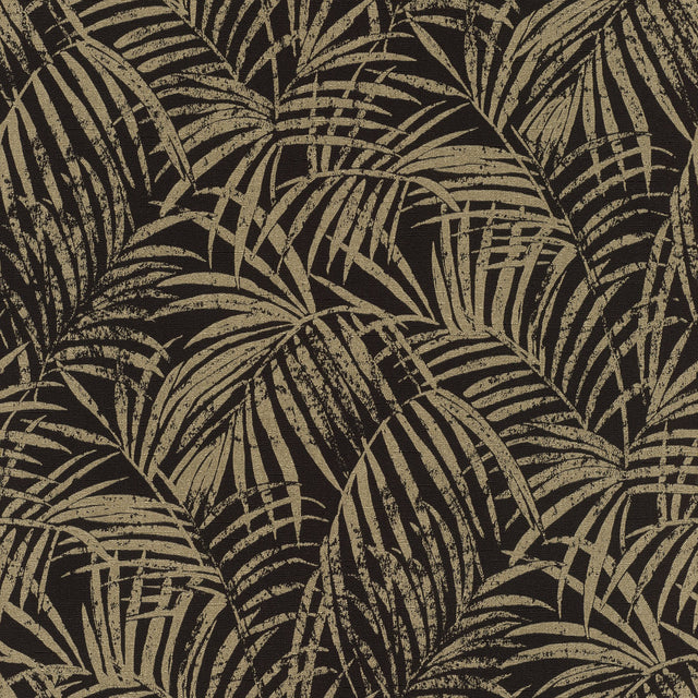 Yumi Black Palm Leaf Wallpaper with Glam Botanical Leaves Motif - Advantage 4035-832143