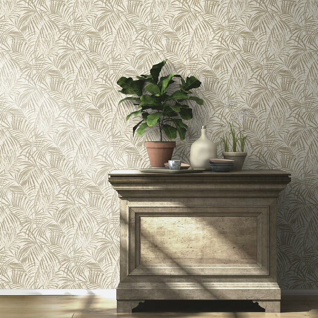 Yumi Gold Palm Leaf Wallpaper with Glam Botanical Leaves Pattern - Advantage 4035-832174