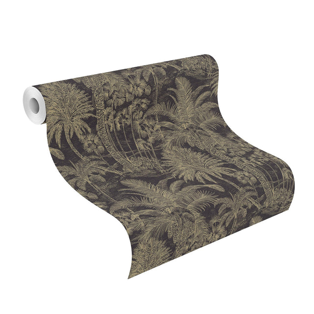Yubi Black Palm Trees Wallpaper with Eclectic Botanical Trees Pattern - Advantage 4035-832525