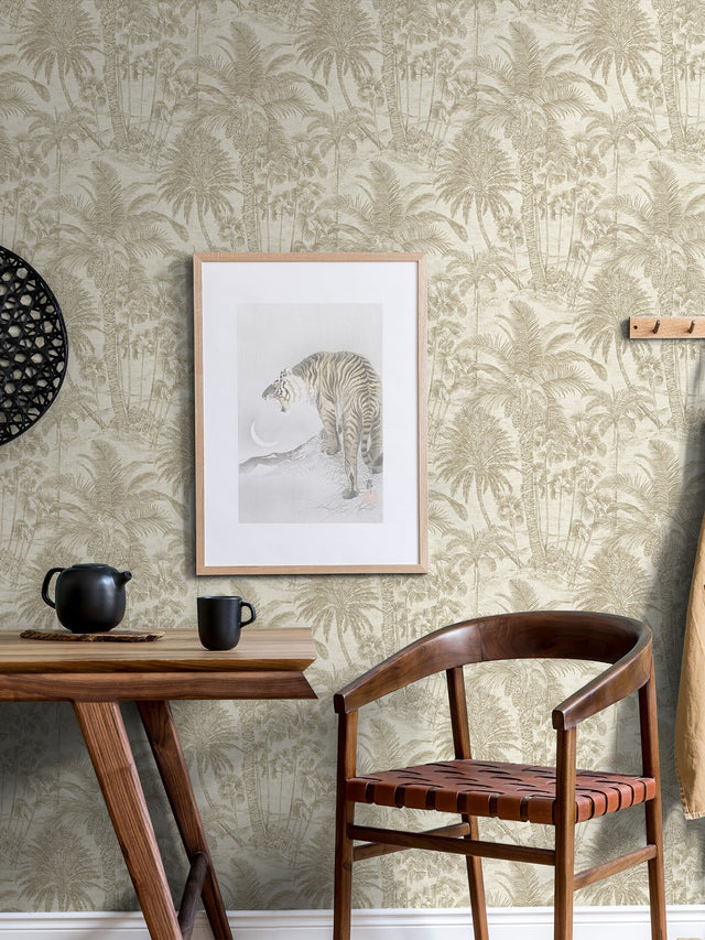 Yubi Gold Palm Trees Wallpaper with Botanical Trees Motif - Advantage 4035-832549