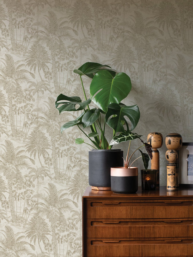 Yubi Gold Palm Trees Wallpaper with Botanical Trees Motif - Advantage 4035-832549