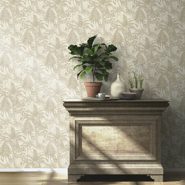 Yubi Gold Palm Trees Wallpaper with Botanical Trees Motif - Advantage 4035-832549