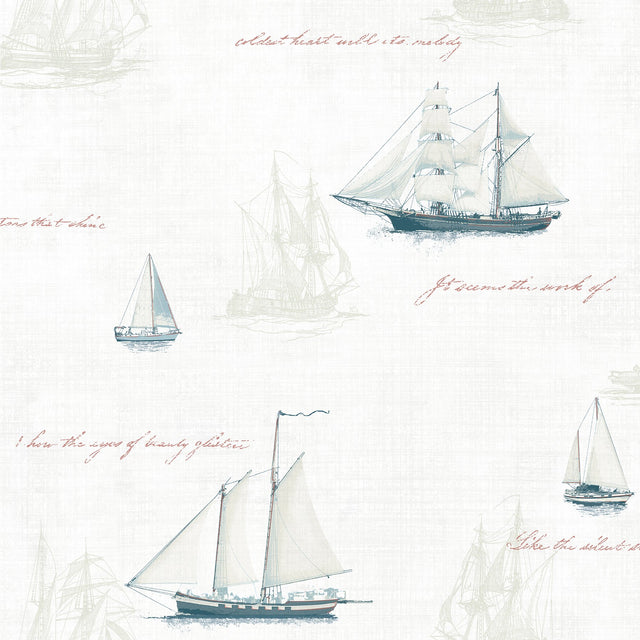 Andrew White Sailboat Wallpaper with Nautical Novelty Pattern - Advantage 4041-01703