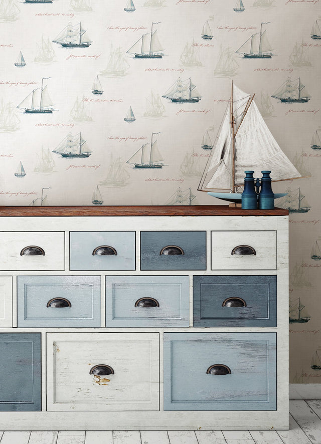 Andrew White Sailboat Wallpaper with Nautical Novelty Pattern - Advantage 4041-01703