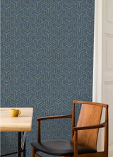 Gautier Blue Tessellate Wallpaper with Metallic Geometric Motif - Advantage 4041-26201