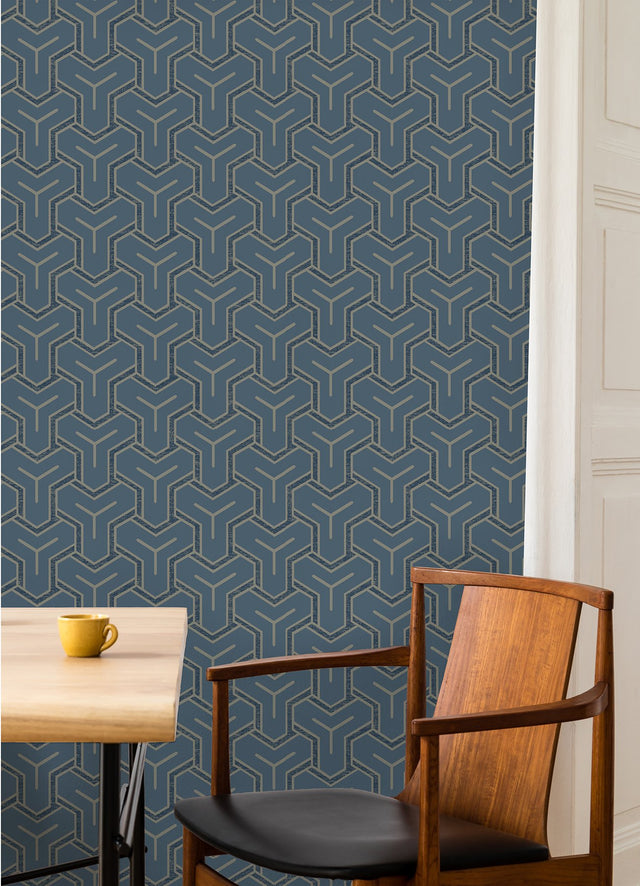 Gautier Blue Tessellate Wallpaper with Metallic Geometric Motif - Advantage 4041-26201