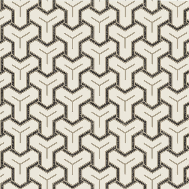 Gautier Cream Tessellate Geometric Wallpaper with Metallic Accents - Brewster 4041-26207