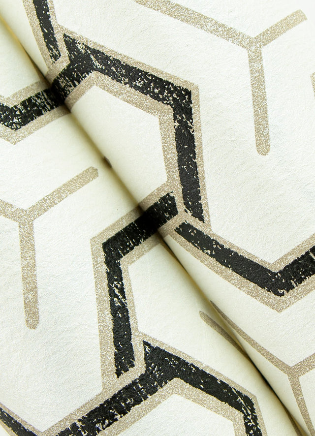 Gautier Cream Tessellate Geometric Wallpaper with Metallic Accents - Brewster 4041-26207