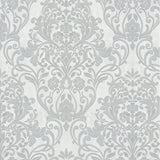 Anders Silver Damask Wallpaper with Metallic Raised Ink on Vinyl Non Woven - Advantage 4041-32602