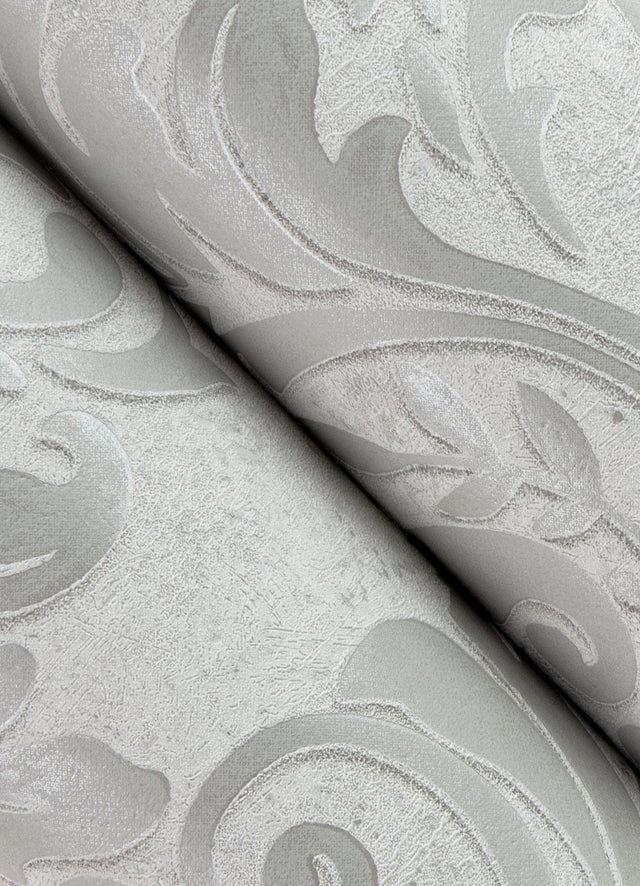 Anders Silver Damask Wallpaper with Metallic Raised Ink on Vinyl Non Woven - Advantage 4041-32602