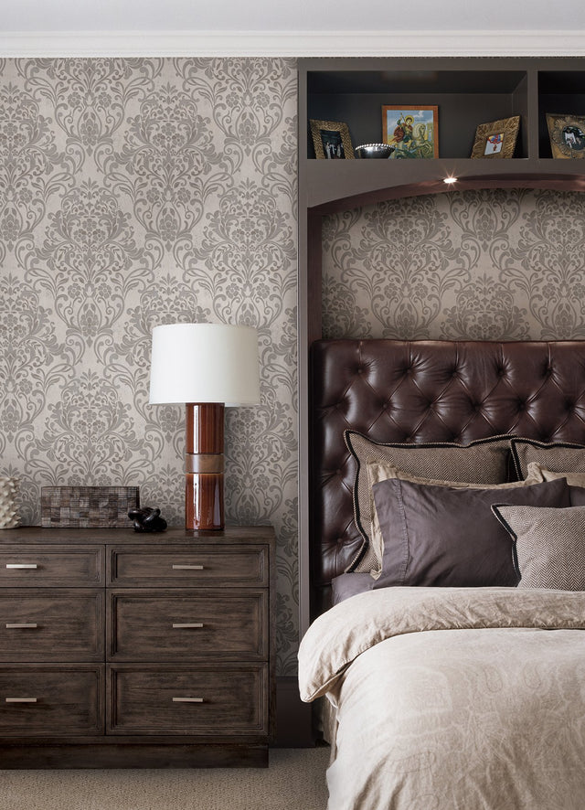 Anders Gold Damask Wallpaper with Metallic Raised Ink - Brewster 4041-32603