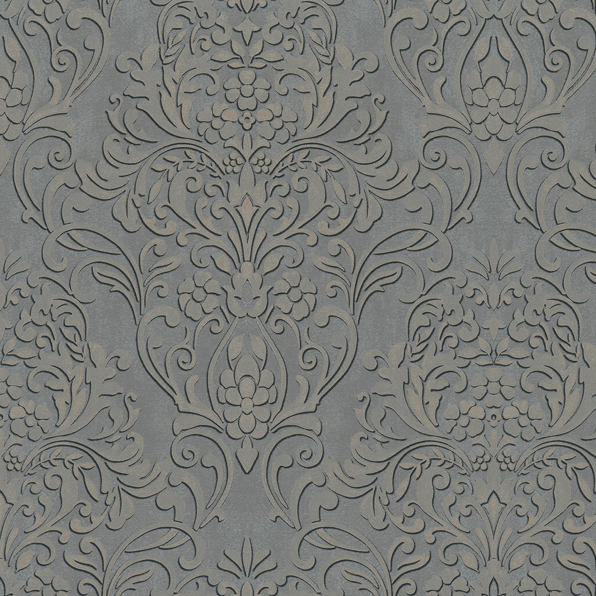 Anders Pewter Damask Wallpaper with Metallic Raised-Ink Traditional Damask - Brewster 4041-32605