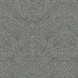 Anders Pewter Damask Wallpaper with Metallic Raised-Ink Traditional Damask - Brewster 4041-32605
