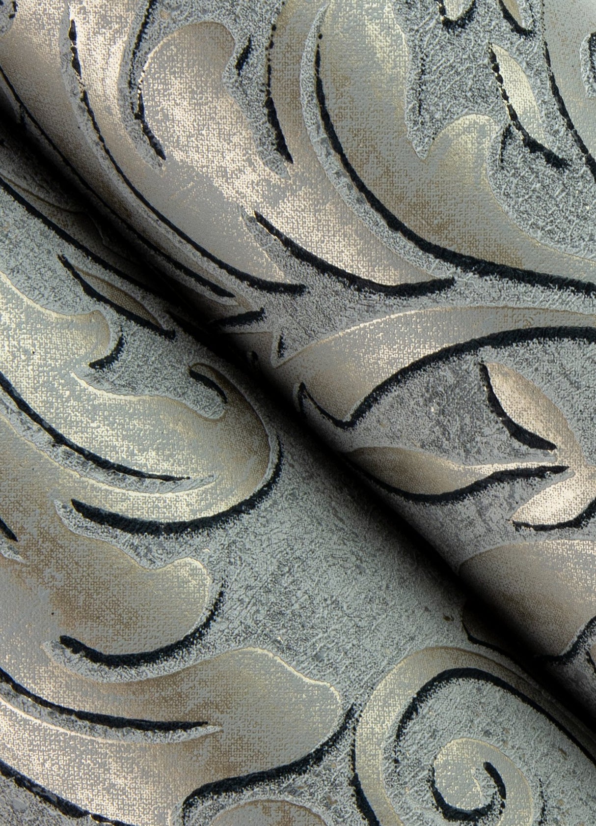 Anders Pewter Damask Wallpaper with Metallic Raised-Ink Traditional Damask - Brewster 4041-32605