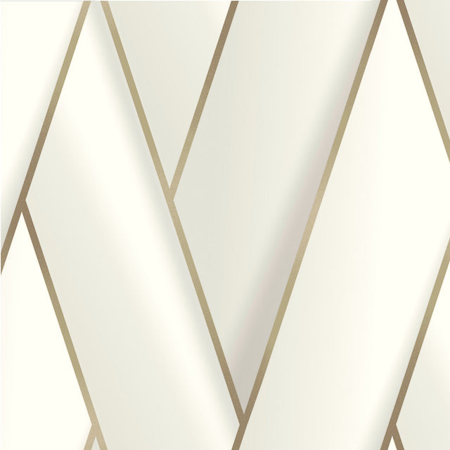 Manfred White Modern Herringbone Wallpaper with Metallic Gold Geometric Lines - Advantage 4041-34800