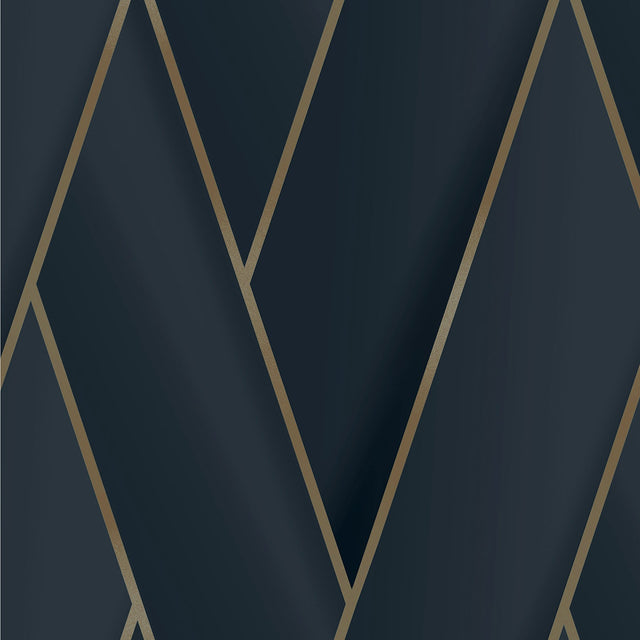 Manfred Navy Modern Herringbone Wallpaper with Metallic Gold Geometric Feature Wall Pattern - Advantage 4041-34801