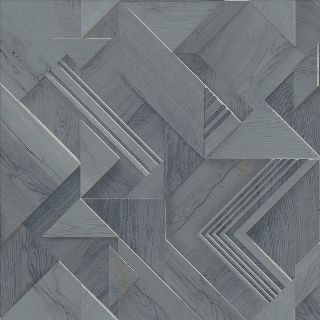 Cassian Denim Wood Geometric Blue Wallpaper with Modern Graphic Pattern - Advantage 4041-35301