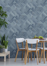 Cassian Denim Wood Geometric Blue Wallpaper with Modern Graphic Pattern - Advantage 4041-35301