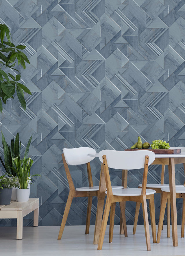 Cassian Denim Wood Geometric Blue Wallpaper with Modern Graphic Pattern - Advantage 4041-35301