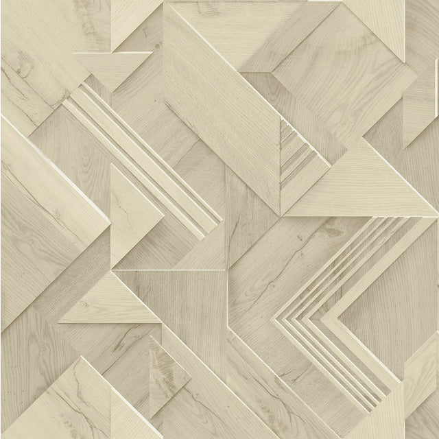 Cassian Taupe Wood Geo Wallpaper with Modern Geometric Faux Wood Pattern - Advantage 4041-35307