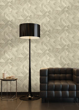 Cassian Taupe Wood Geo Wallpaper with Modern Geometric Faux Wood Pattern - Advantage 4041-35307