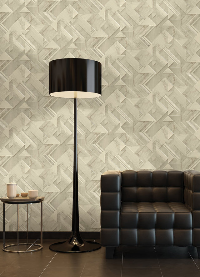 Cassian Taupe Wood Geo Wallpaper with Modern Geometric Faux Wood Pattern - Advantage 4041-35307