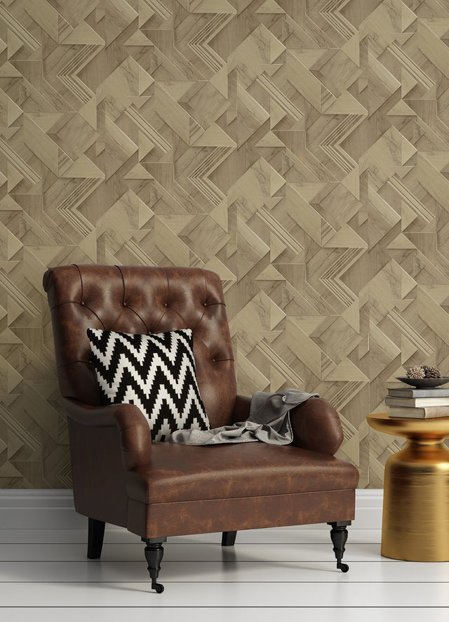 Cassian Light Brown Wood Geometric Wallpaper with Modern Graphic Pattern - Advantage 4041-35308