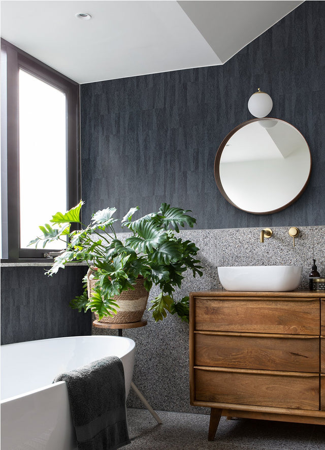 Sutton Charcoal Textured Geometric Wallpaper with Modern Graphic Raised Ink - Advantage 4041-418927
