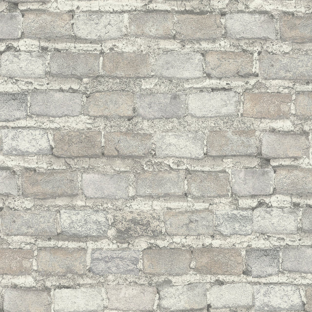 Lennox Off White Brick Wallpaper with Raised Ink Farmhouse Style - Advantage 4041-428049