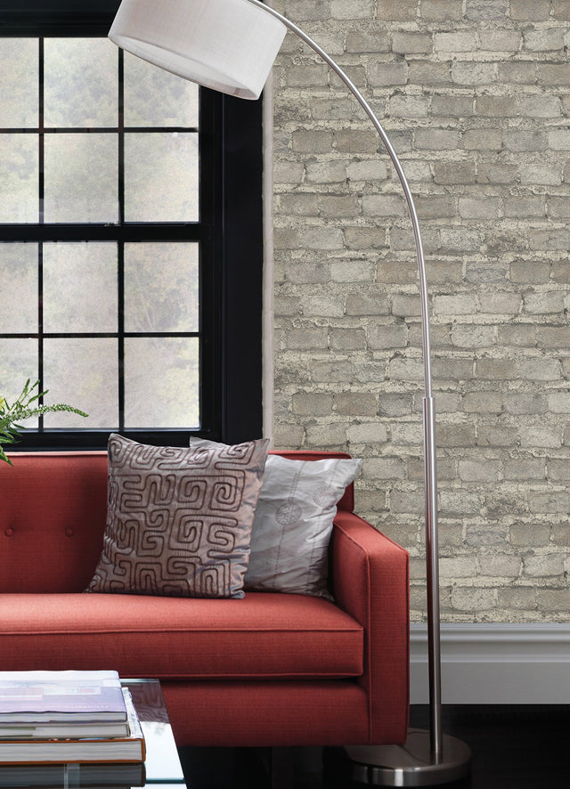 Lennox Off White Brick Wallpaper with Raised Ink Farmhouse Style - Advantage 4041-428049