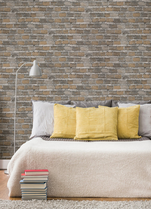 Lennox Neutral Brick Wallpaper with Raised Ink Texture - Advantage 4041-428056