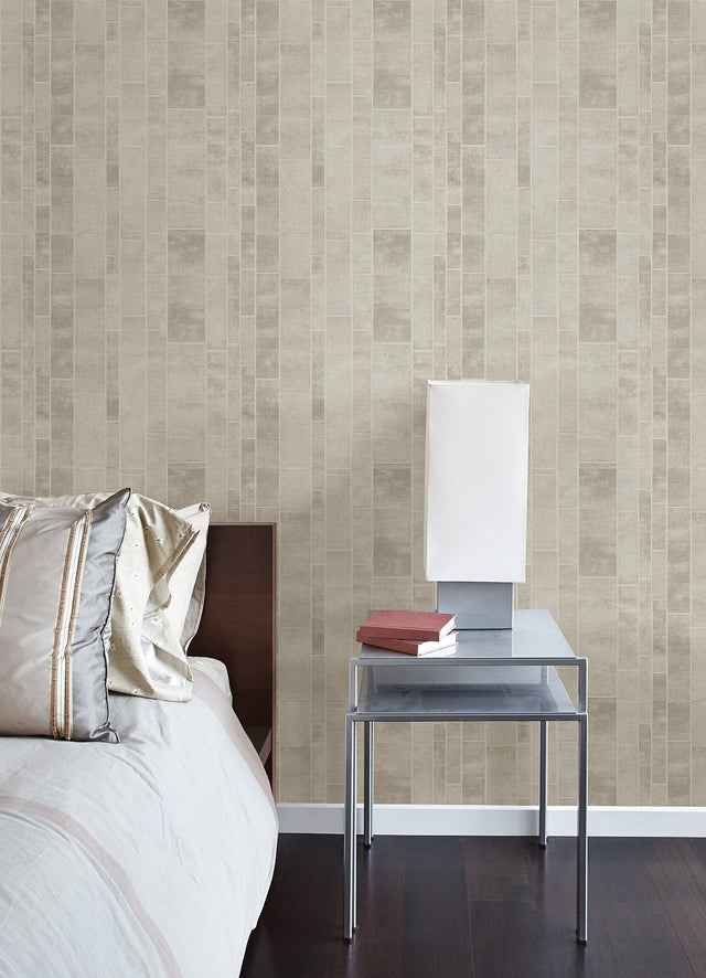 Redmond Ivory Textured Geometric Wallpaper with Metallic Feature Wall Pattern - Brewster 4041-428209