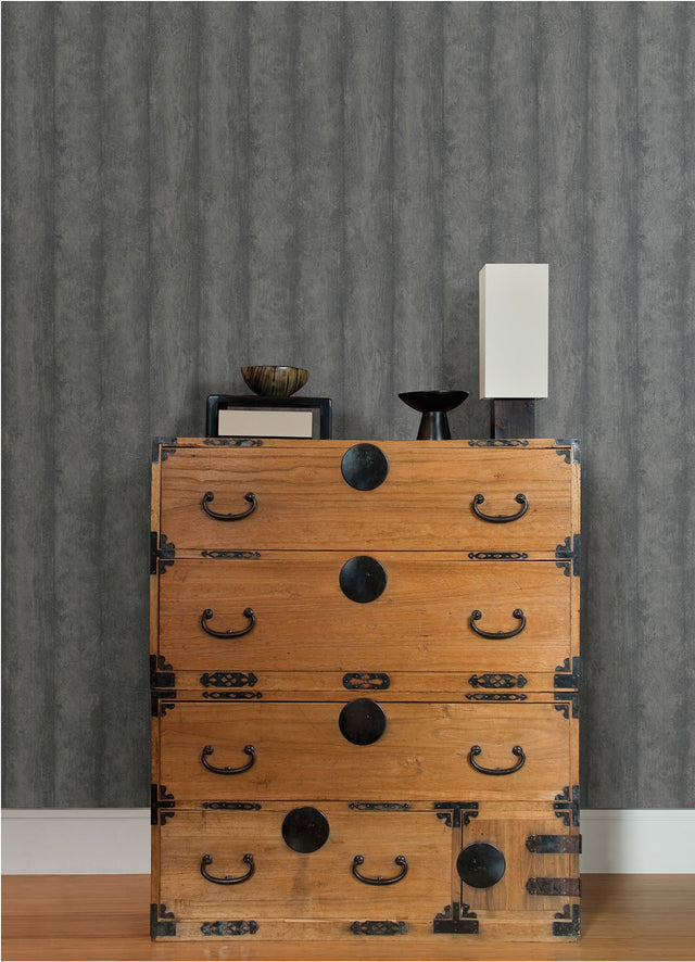 Flint Grey Wood Wallpaper with Raised Ink Textured Wood Panel Motif - Advantage 4041-429435