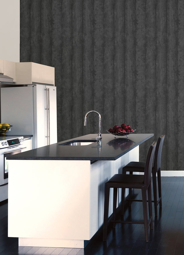 Flint Charcoal Wood Wallpaper with Textured Raised-Ink Wood Grain - Advantage 4041-429442