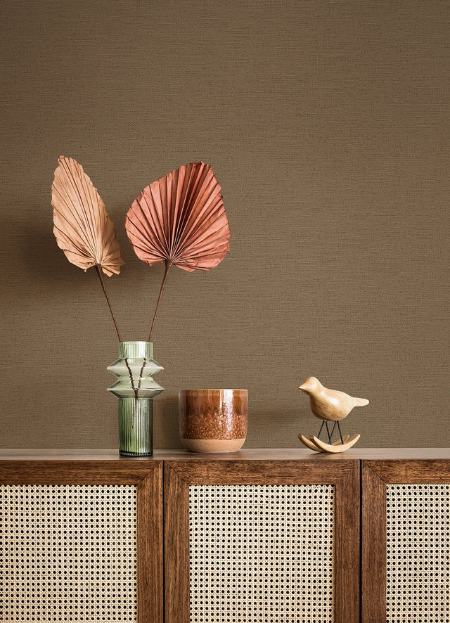 Canseco Brown Distressed Texture Wallpaper with Faux Linen Pattern - Advantage 4044-30689-2