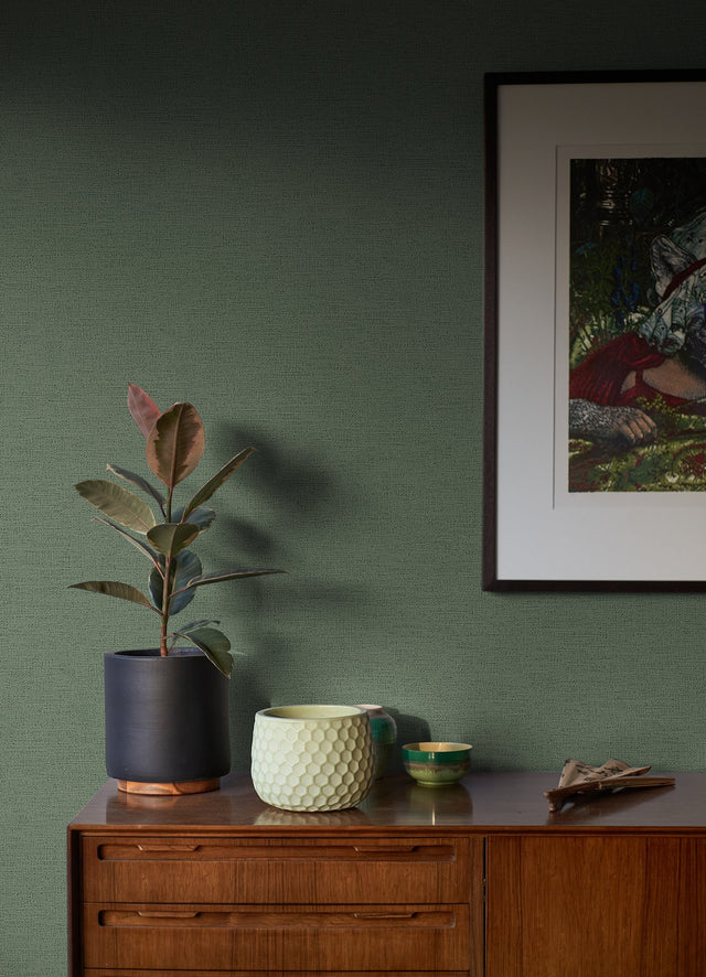 Estefan Dark Green Distressed Texture Wallpaper with Faux Linen Abstract Pattern - Advantage 4044-37178-7