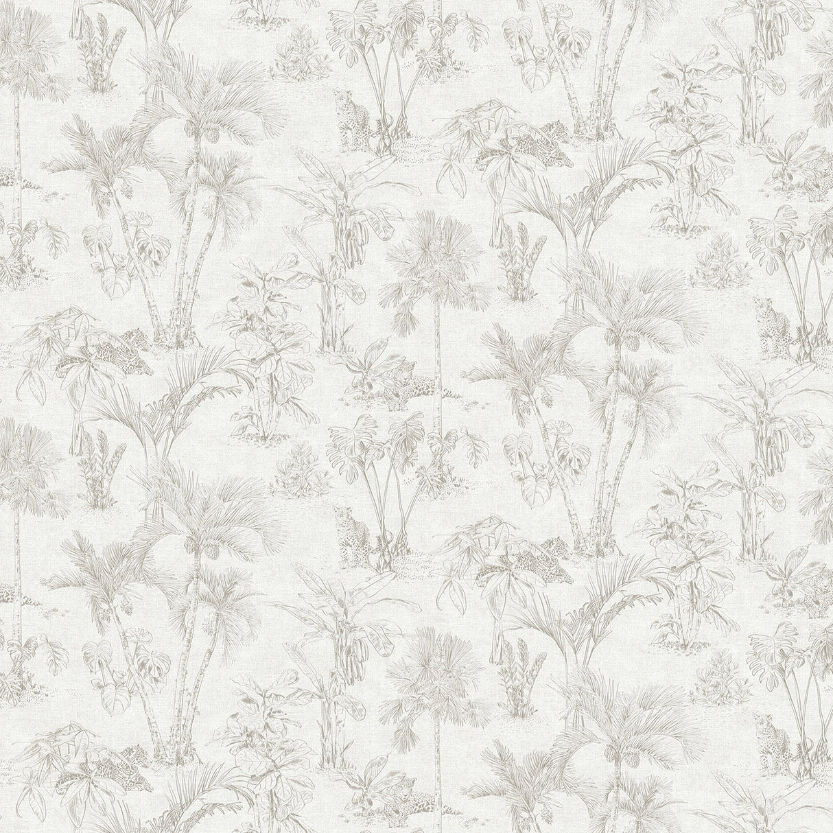 Zapata Off White Trees Wallpaper with Tropical Botanical Jaguar Toile - Advantage 4044-38021-1