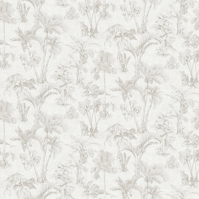 Zapata Off White Trees Wallpaper with Tropical Botanical Jaguar Toile - Advantage 4044-38021-1
