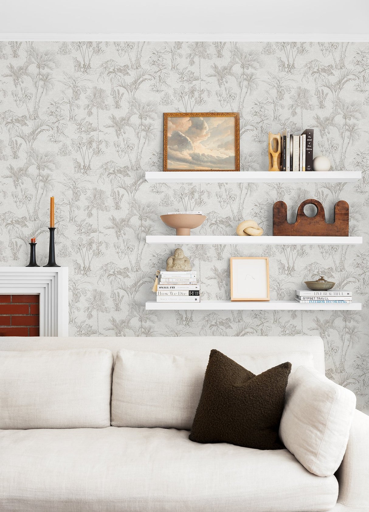 Zapata Off White Trees Wallpaper with Tropical Botanical Jaguar Toile - Advantage 4044-38021-1