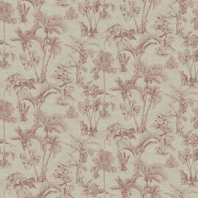 Zapata Merlot Tropical Jungle Wallpaper with Botanical Trees Motif - Advantage 4044-38021-3