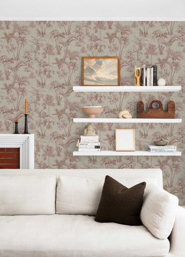 Zapata Merlot Tropical Jungle Wallpaper with Botanical Trees Motif - Advantage 4044-38021-3