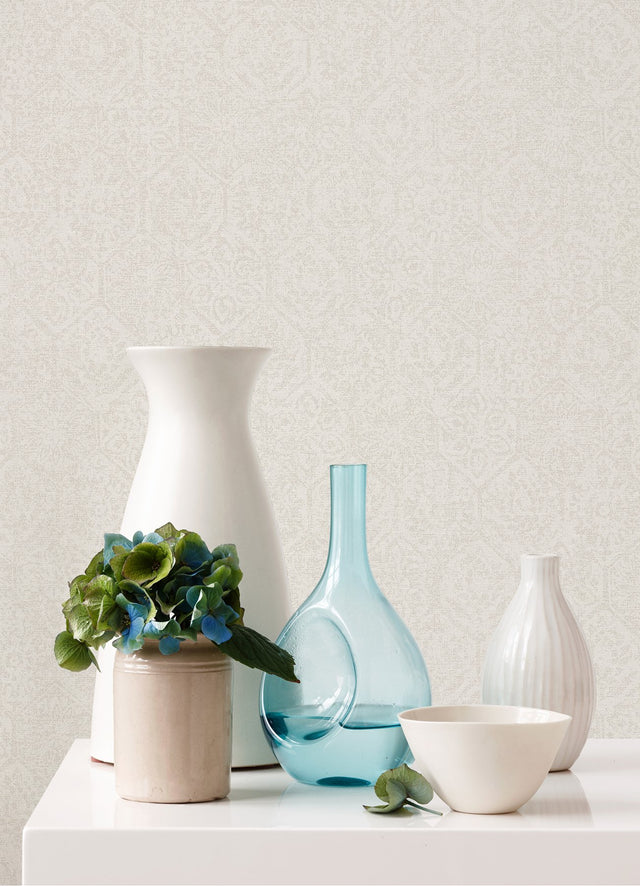 Edsel Cream Geometric Wallpaper with Ornate Hexagon Motif - Advantage 4044-38022-1