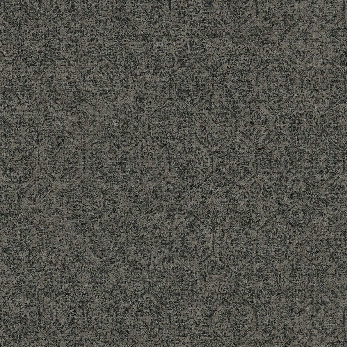 Edsel Charcoal Geometric Wallpaper with Distressed Floral Hexagon Pattern - Advantage 4044-38022-3