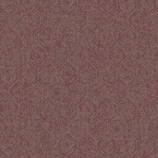 Edsel Maroon Geometric Wallpaper with Hexagonal Floral Motif - Advantage 4044-38022-4
