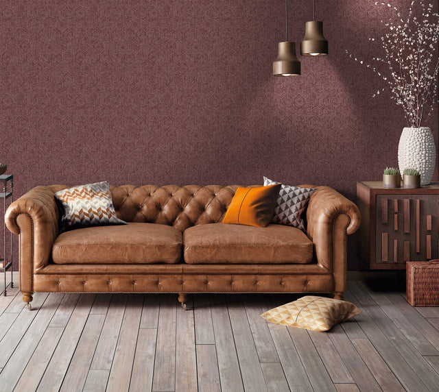 Edsel Maroon Geometric Wallpaper with Hexagonal Floral Motif - Advantage 4044-38022-4