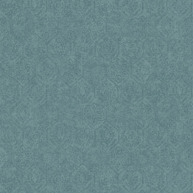 Edsel Blue Geometric Wallpaper with Distressed Floral Hexagon Motif - Advantage 4044-38022-5