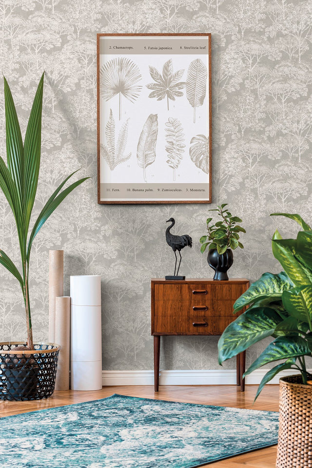 Teatro Grey Trees Wallpaper with Modern Botanical Tree Motif - Advantage 4044-38023-1