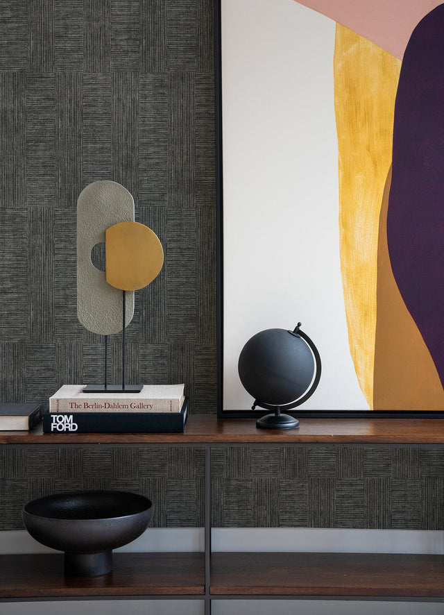Eldorado Black Geometric Wallpaper with Modern Abstract Rectangular Stripe Pattern - Advantage 4044-38026-3