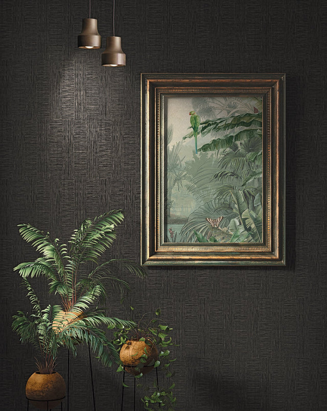 Eldorado Black Geometric Wallpaper with Modern Abstract Rectangular Stripe Pattern - Advantage 4044-38026-3