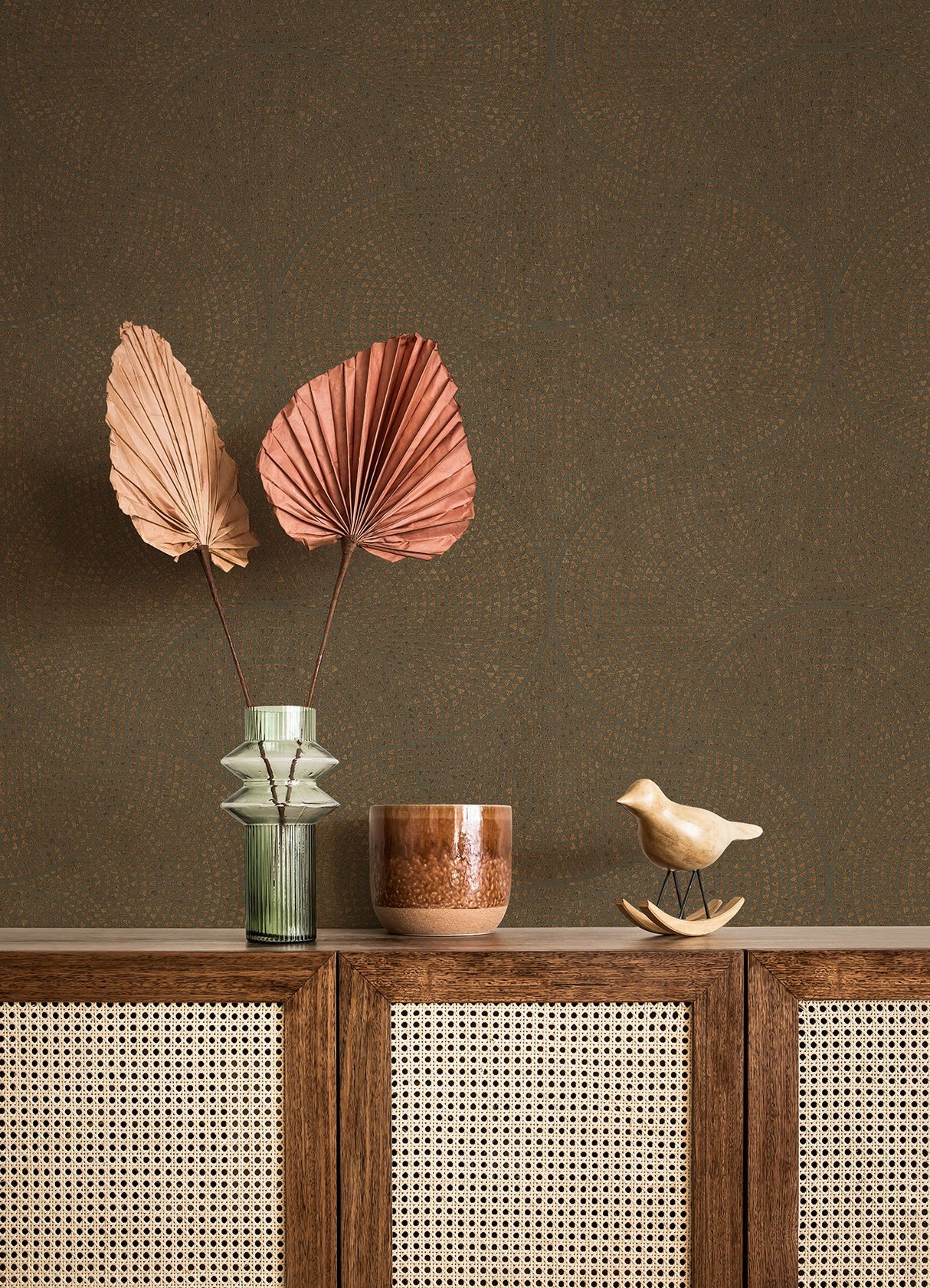 Bel Air Copper Fan Brown Geometric Modern Vinyl on Non Woven Wallpaper - Advantage 4044-38027-3